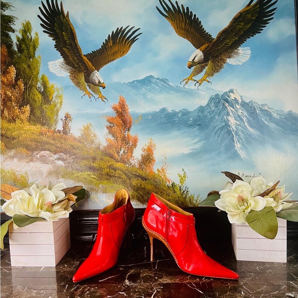 π Lucchese Charlie 1 Horse handcrafted Vintage Heels Western Boots 7 Red RAREπ - Picture 11 of 15